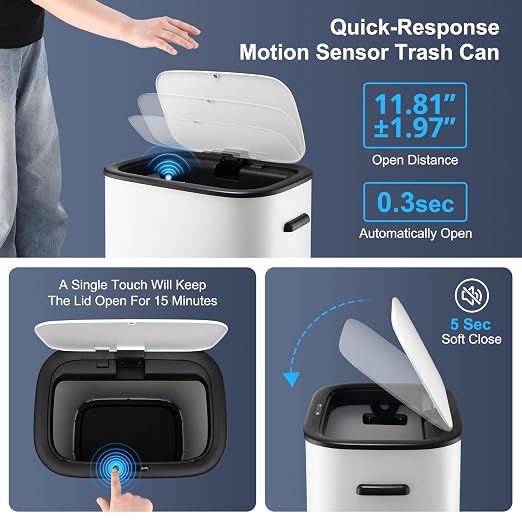 Garvee 13 Gal Motion Sensor Trash Can, Touchless Kitchen Bin
