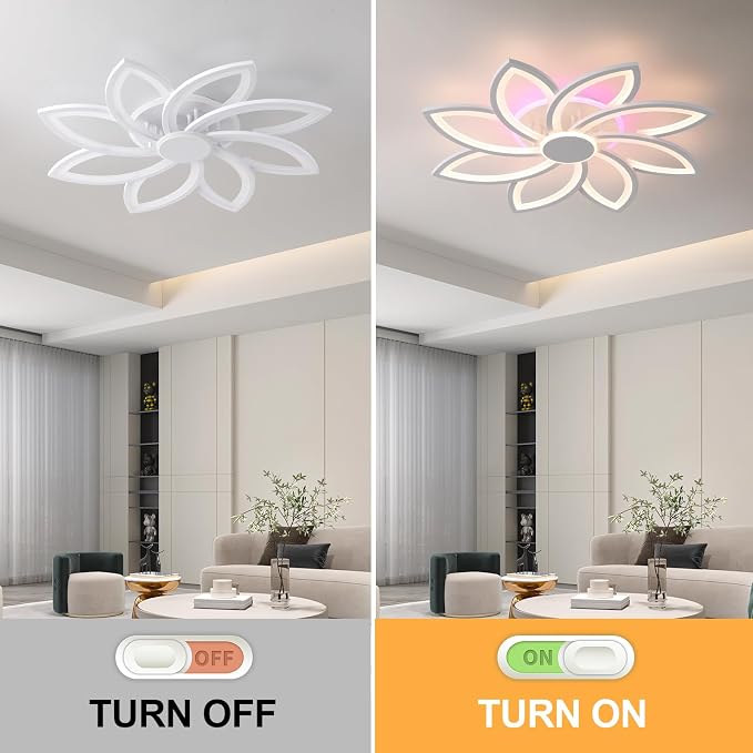 LED Ceiling Light Fixture,70W 8-Petal Flush Mount Ceiling Light | Dimmable LED Ceiling Light with Remote, 3000K-6000K, 4200LM RGB Ambient Backlight, Modern Fixture for Bedroom Living Room