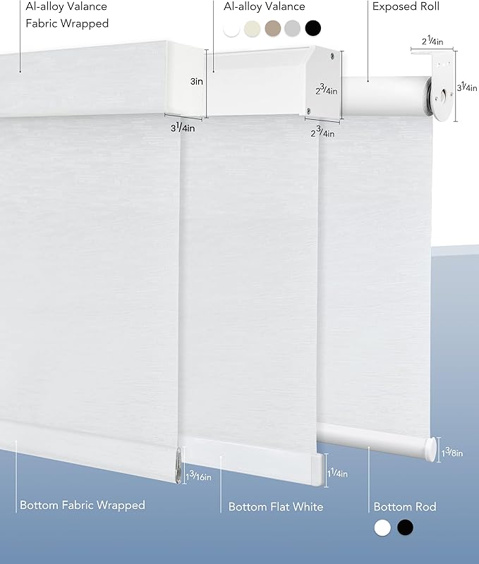 Motorized Blinds Compatible with Alexa Google Custom to 115" Width 100% Blackout Smart Blind Automatic Large Window Roller Shades Remote Control Pure White