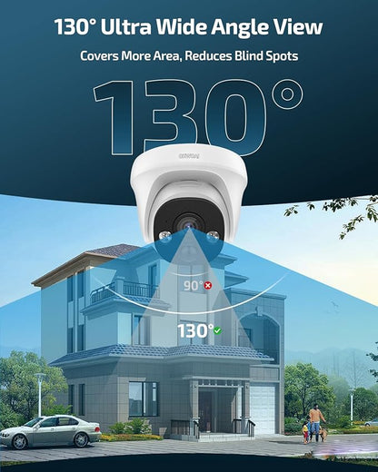 《4K Ultra HD &130° Wide Angle》POE Security Camera System Outdoor, Wired IP Cameras with 8CH NVR Systems, Video Surveillance DVR Kits with PIR Motion Detection