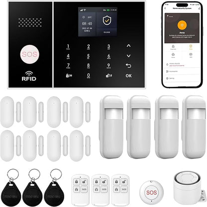 XUK Smart Home Security System,4G/GSM &WiFi Wireless Alarm Kit with Door/Window Sensors,PIR Motion Detectors,App Remote Control,Compatible with Alexa &Google Home,Easy Installation (21pcs Set)