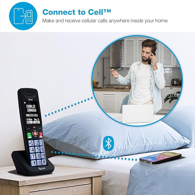 AT&T DECT 6.0 Additional Handset for BL108 Series, No Phone Jack Needed, Smart Call Blocker, Bluetooth Connect to Cell, Caller ID Announce | BL108-0