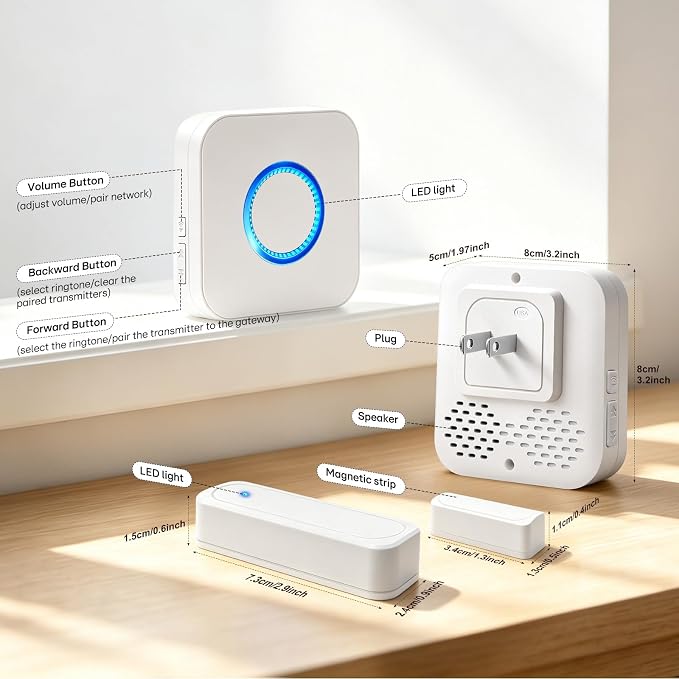 4 in 1 Smart WiFi Door Chime When Door Opens Entry Alarm for Security/Kids