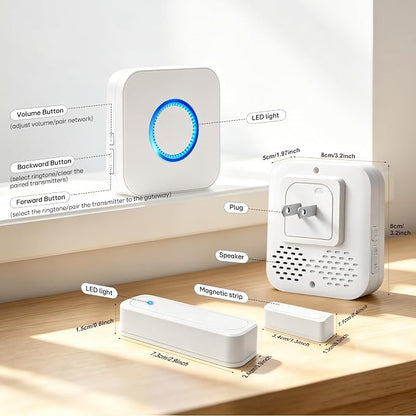 4 in 1 Smart WiFi Door Chime When Door Opens Entry Alarm for Security/Kids