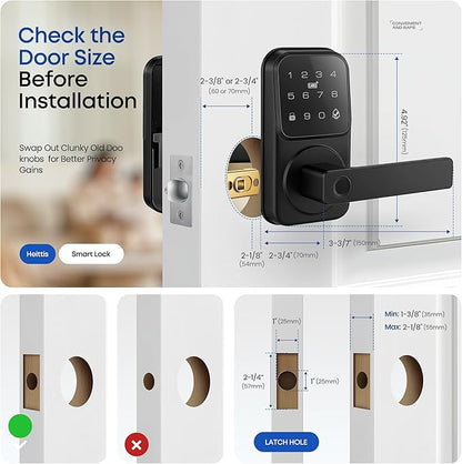 Smart Door Handle Lock, Heittis Fingerprint Smart Lock with Touchscreen Keypad - Keyless Biometric Deadbolt Door Knob for Front Door, Bedroom, Interior or Exterior Use (Black, App Control)
