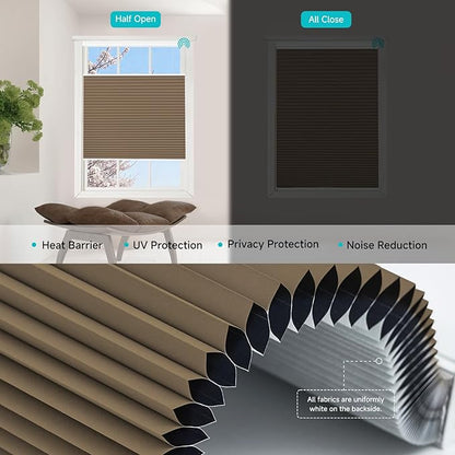 Motorized Top Down Bottom Up Cellular Shades with Remote, Custom Cordless Smart Honeycomb Blinds, Automatic Electric Light Filtering Window Blinds Work with Alexa Google for Home Office, Brown
