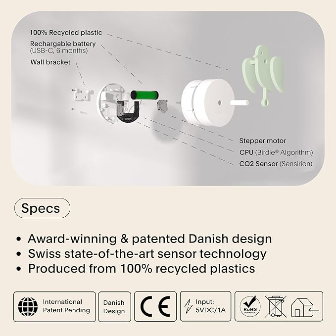 Birdie 2.0 - Design Indoor CO2 Monitor for House Burping - Air Quality Meter for Home & Office -Visual Air Quality Sensor for Fresh Air - Wall Mounted -Swiss Sensor Technology-Meadow, FullBirdie