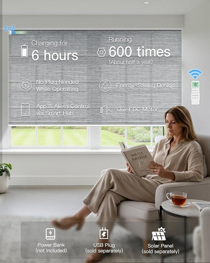 Motorized Roman Shades for Windows, Custom Light Filtering Roman Blinds with Remote, Smart Privacy Window Shades for Living Room Kitchen Office, Alexa & Google Home Compatible, App Control via RF Hub