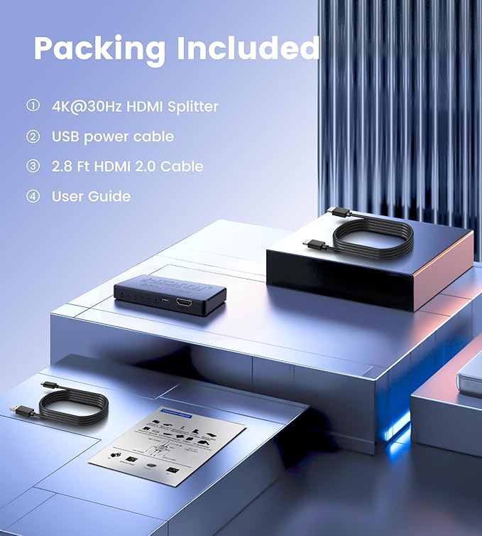 avedio links 4K HDMI Splitter 1 in 4 Out with Hdmi 2.0 Cable, HDMI Video Distributor 1X4 Mirror Duplicate 1 Source to 4 Displays (Only Mirror, Not for Extended), Support 1080P@60Hz, 3D, PS5, HDTV