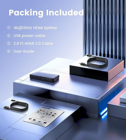 avedio links 4K HDMI Splitter 1 in 4 Out with Hdmi 2.0 Cable, HDMI Video Distributor 1X4 Mirror Duplicate 1 Source to 4 Displays (Only Mirror, Not for Extended), Support 1080P@60Hz, 3D, PS5, HDTV