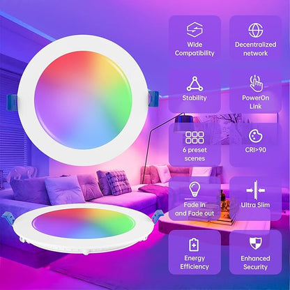 Xsky 6 Inch Smart Canless Recessed Lighting, 1 Pack, Zigbee 3.0 RGB+CCT LED Downlight, 1100LM, Compatible with Alexa, Home Assistant, and Zigbee 3.0 Hubs