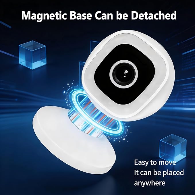 Smart Indoor/Outdoor WiFi Home Security Camera 2K 3MP, Removable Magnetic Head, 360° Adjustable Webcam/Monitor w/ Full-color Night Vision & Phone App Alerts, IP66-rated Waterproof, 2 Way Audio