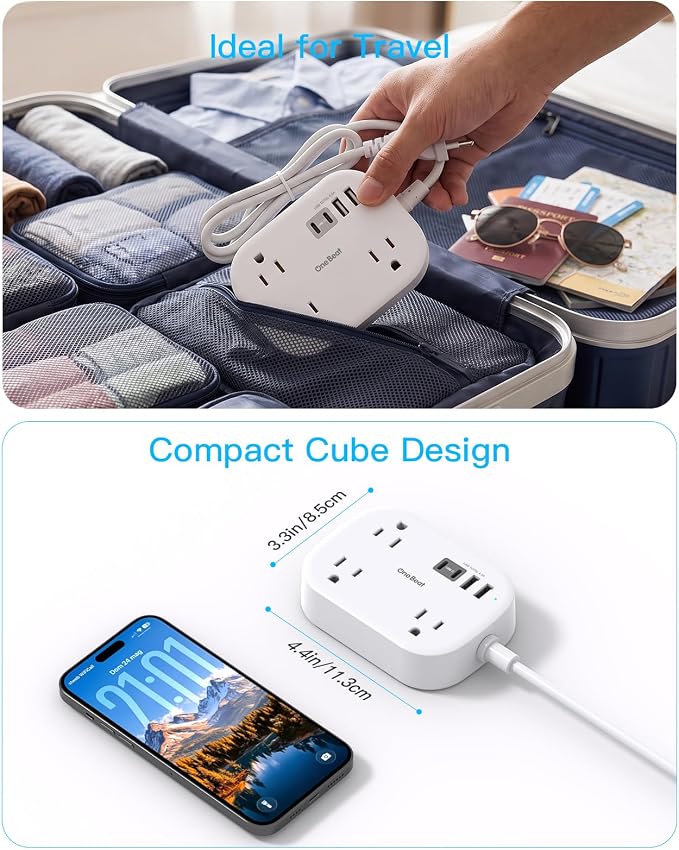 One Beat European Travel Plug Adapter with 3Ft Extension Cord, US to Europe