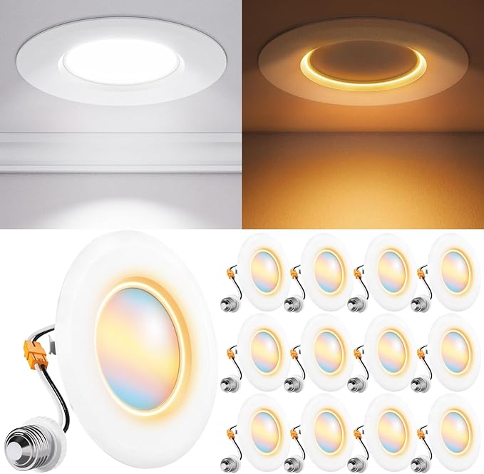 Sunco 12 Pack 5CCT LED Recessed Lighting 4 Inch with Night Light, 2700K/3000K/4000K/5000K/6000K Selectable, Dimmable Lights, 8W, 770LM, Damp Rated, Retrofit Installation - ETL