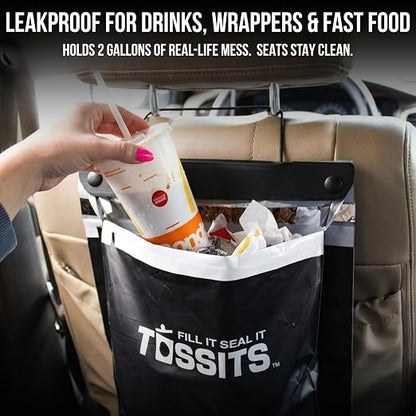 Tossits Recycled Disposable Car Trash Bags – Leakproof, Smell Proof Hanging Garbage Bags for Car, Truck, SUV, RV & Vehicle – Black, 21 Count Disposable Automotive Trash Bags