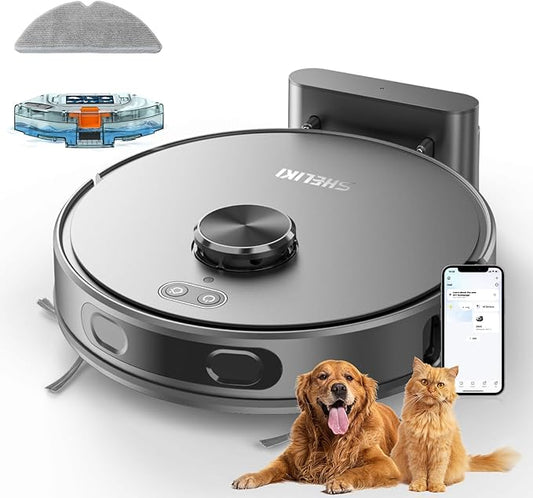 Robot Vacuum and Mop, Mapping Robotic Vacuums Cleaner with LiDAR Navigation Smart & Strong Suction, WiFi/App/Alexa/Voice Control, Obstacle Avoidance, for Home, Wood/Hard Floors, Pet Hair -Black