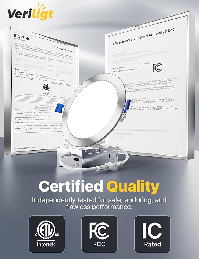 4 Pack 4 Inch LED Recessed Light, Dimmable, Damp Rated, 5CCT Selectable, 9W 750LM, 120V, Silm Canless Wafer Ceiling Light, ETL&FCC