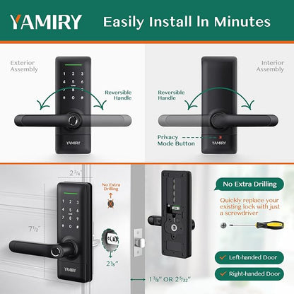 Yamiry Smart Door Lock, Biometric Fingerprint, Keyless Entry, App Control, 6 Ways to Unlock, DIY Installation, Black