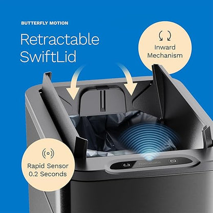 hOmeLabs - 13 Gallon Kitchen Trash Can - Retractable Automatic Sensor Butterfly Lid, Space-Saving Design, Easy to Clean, Battery-Operated with Batteries Included - Dark Stainless Steel
