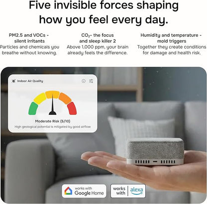 WiFi CO2 Detector & VOC Air Quality Monitor — Smart Indoor Tester with App Alerts, LED Display, Temp & Humidity Tracker for Home, Office, Bedroom & Airbnb (Alexa & Google Home)