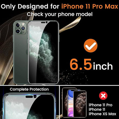 Lesakit 3+3 Pack Privacy Screen Protector for iPhone 11 Pro Max 6.5-Inch with 3 Pack Camera Lens Protector, Anti Spy Tempered Glass Film 9H Hardness Bubble Free Case Friendly