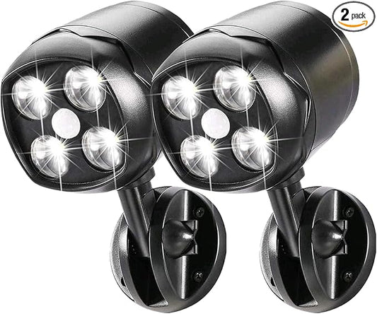 Battery Operated Outdoor Motion Sensor Light, 600LM 6000K Waterproof Wide-Angle Detection Auto On/Off Wall Light,for Garage, Yard, Front Door, Stair and Driveway (2 Packs)