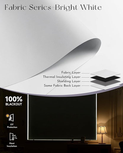 Graywind Motorized Roller Shade Work with Alexa Google 100% Blackout Rechargeable Smart Blinds Remote Control Battery Motor Cordless Window Shades, Customized Size (Bright White)