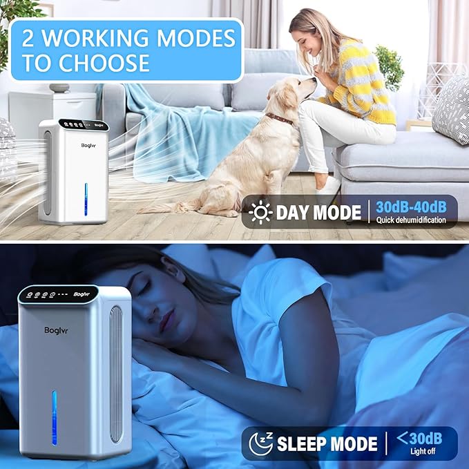Dehumidifier for Home 1000 sq.ft - Quiet Small Dehumidifier with Hose for 3 Gear Timer, Auto Shut Off, Aromatherapy, Sleep Mode, 7-Color LED Light, for Bathroom, Bedroom, Basement (White)