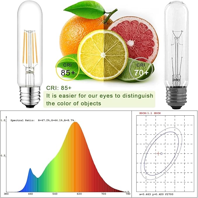 5 Inch E26 Led Bulb Equal 80 Watt, 4000k Neutral White Edison Bulb 6W Dimmable, 800LM T10 T9 Clear Glass Tubular Light Bulbs AC 120V for Chandelier Pipe Pendant Wall Light - UL Cert 4Pack