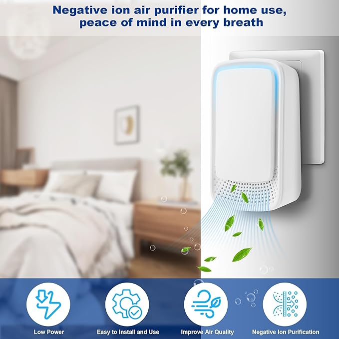 VGY Plug In Air Purifier (4 Pack) – Ionizer Air Purifier, Quiet Negative Ion Air Purifiers, Portable Air Filter Odor for Home, Bedroom, Office, kitchen, Pet Room, White