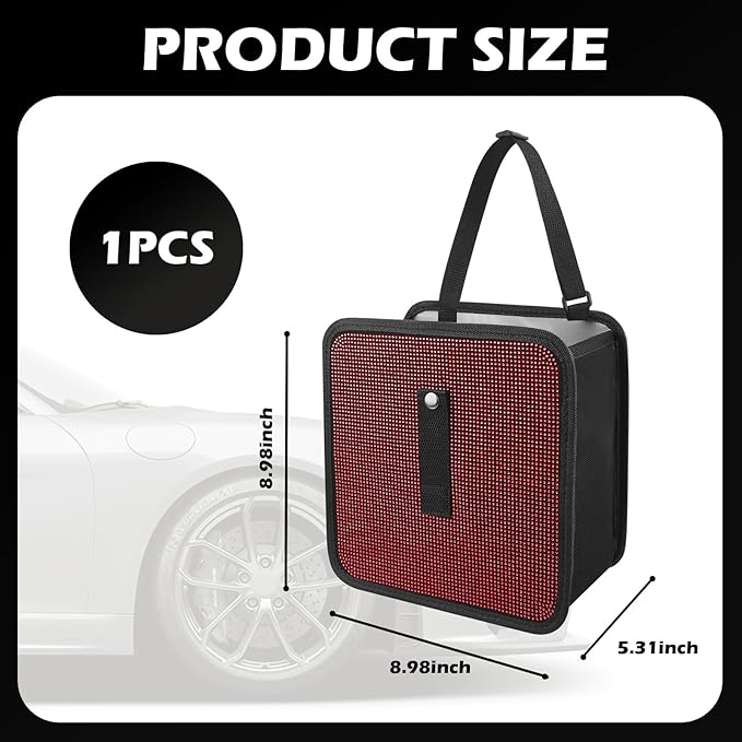 Bling Car Trash Can with Rhinestone,Foldable Car Garbage Can for in-Vehicle Waste Disposal,Multipurpose Hanging Back Seat Organizer & Decorations Fit for Most Cars Trucks (Red)