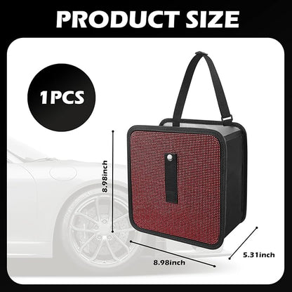 Bling Car Trash Can with Rhinestone,Foldable Car Garbage Can for in-Vehicle Waste Disposal,Multipurpose Hanging Back Seat Organizer & Decorations Fit for Most Cars Trucks (Red)