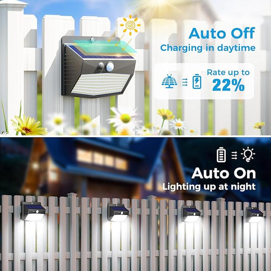 Peasur [ 16 Packs] Solar Motion Sensor Lights Outdoor, Solar Fence Lights with 3 Lighting Modes, Solar Powered Security Lights Waterproof for Outside Yard Wall Garden Backyard Deck Step Garage