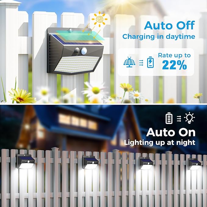 Peasur [6 Packs] Solar Lights Outdoor Motion Sensor Solar Security Lights Waterproof with 3 Lighting Modes Solar Powered Wall Lights Outside for Garden Fence Yard Deck