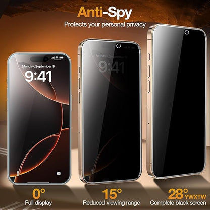 YWXTW 2 Pack Privacy Screen Protector for iPhone 16 Pro Max, [28°Anti-Spy] [9H+ Hardness Tempered Glass] [Auto-Alignment Kits], Easy Installation Bubble-Free & Case-Friendly HD Full Coverage