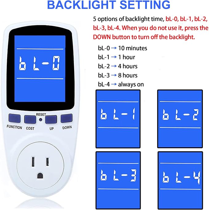 2 Pack Watt Meter Power Meter Plug Home Electricity Usage Monitor with 1 Cord, Electrical Usage Monitor Consumption, Energy Voltage Amps Kill Meter with Backlight, Overload Protection, 7 Modes Display