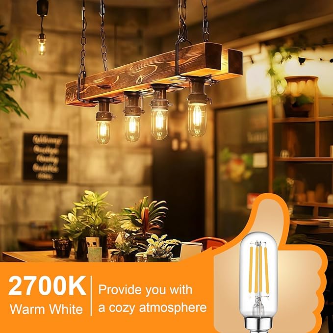 T6 E12 Candelabra Bulb LED, 6 Pack Dimmable Flicker-Free E12 LED Bulb 40w Equl 4W, 2700K Warm White Candelabra Light Bulbs T6/T25 Long Lasting E 12 Edison Light Bulbs for Chandeliers, Pendant
