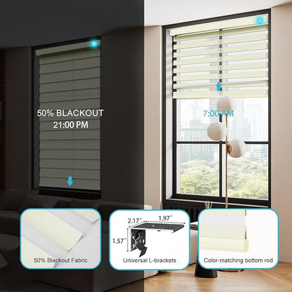 Motorized Zebra Blinds with Remote, Work with HomeKit Alexa, Smart Light Filtering Horizontal Automatic Electric Window Shades for Home Office Customsize(50% Blackout Drumbeat Beige)