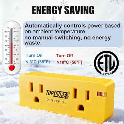 Thermostat Plug Outlet for Heat Cables, Temperature Controlled Outlet with Auto On at 38℉/Off at 50℉