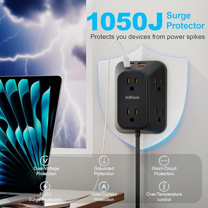 JcBlaon Outlet Extender Surge Protector, 6 Outlet Splitter with 4 USB Ports (2 USB C), 4 Sided 1050 J Multi Plug Wall Adapter Power Strip for Home Office Kitchen Travel