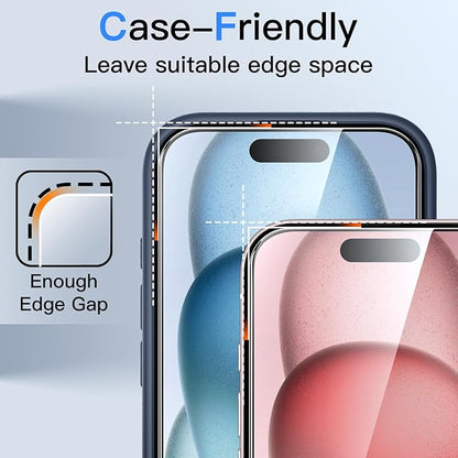 JETech 360 Degree Privacy Screen Protector for iPhone 15 6.1-Inch, 4-Way Anti-Spy Tempered Glass Film with Easy Installation Tool, 2-Pack