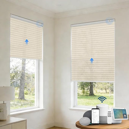 Motorized Cellular Shades with Remote, Smart Cellular Shades Compatible with Apple HomeKit, Alexa & Google Home, Honeycomb Window Blinds for Indoor Windows, Light Filtering Soft Pearl