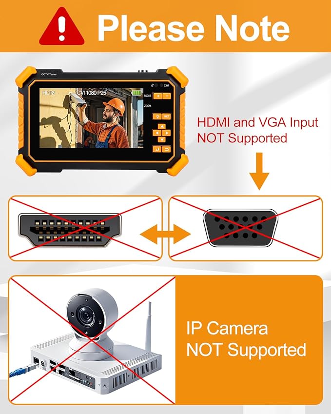 WSDCAM 4-in-1 HD CCTV Tester Monitor Auto HD Coaxial Camera Tester, Support 4K 8MP CVI/TVI/AHD/CVBS Analog Camera Test, 4.3 inch TFT-LCD Screen PTZ Control RS485 Call OSD Menu DC12V Power Output