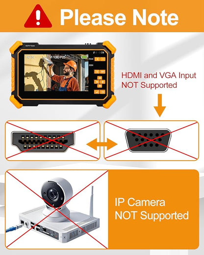 WSDCAM 4-in-1 HD CCTV Tester Monitor Auto HD Coaxial Camera Tester, Support 4K 8MP CVI/TVI/AHD/CVBS Analog Camera Test, 4.3 inch TFT-LCD Screen PTZ Control RS485 Call OSD Menu DC12V Power Output