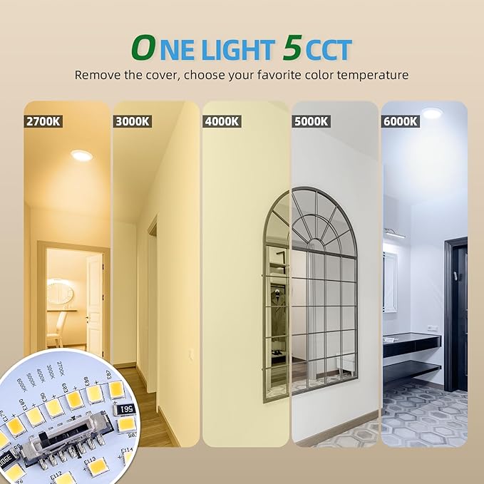 ECOELER 6Inch LED Ceiling Disk Light, Dimmable Retrofit Surface Mount Ceiling Downlight, 16.5W 1000Lm, 5CCT Selectable(2700K-6000K) Disc Lights for Bedroom Garage Hallway, ETL & FCC Listed, 10 Pack