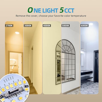 ECOELER 6 Inch LED Disk Lights, Dimmable Flush Mount Light Fixture, 16.5W 1000 Lumens, 5 Color Selectable Recessed Retrofit Ceiling Lights for Kitchen, Porch, Hallway, ETL & FCC