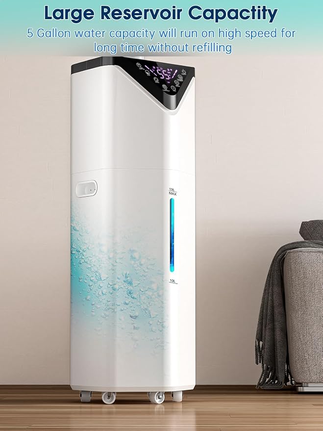 19L/5Gal Humidifiers for Bedroom Large Room 2800 sq ft, Quiet Humidifiers for Large Room, Floor Humidifier with 3 Mist Mode & Auto 180°Mist Tube for Home Whole House School Office Commercial Plants