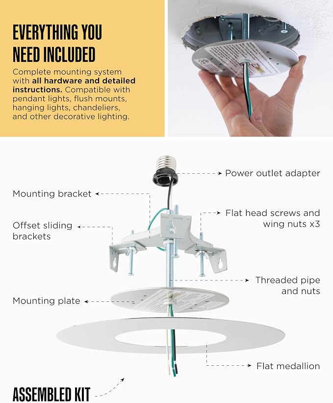 The Can Converter R56 Recessed Can Light Conversion Kit w/ 7"¾ Flat Ceiling Medallion - Home Improvement for 5" & 6" Cans, Converter Kit for Ceiling Fan & Light Fixture, UL Certified, Polished Chrome