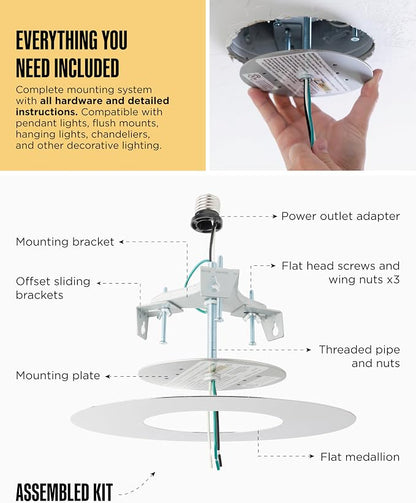 The Can Converter R56 Recessed Can Light Conversion Kit w/ 7"¾ Flat Ceiling Medallion - Home Improvement for 5" & 6" Cans, Converter Kit for Ceiling Fan & Light Fixture, UL Certified, Polished Chrome