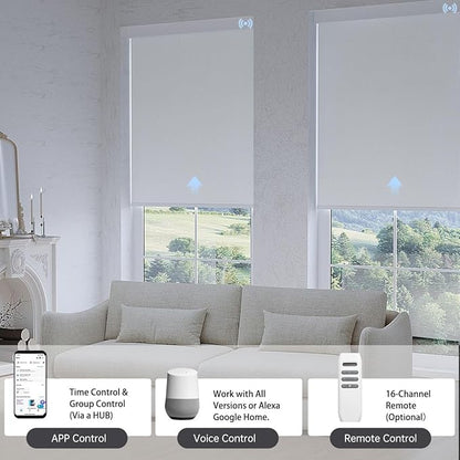 Motorized Blinds with Remote, Blackout Smart Blinds for Windows Automatic Roller Shades Compatible with Alexa, Motorized Shades Customized for Bedroom Home Office (Blackout-Vinyl White)